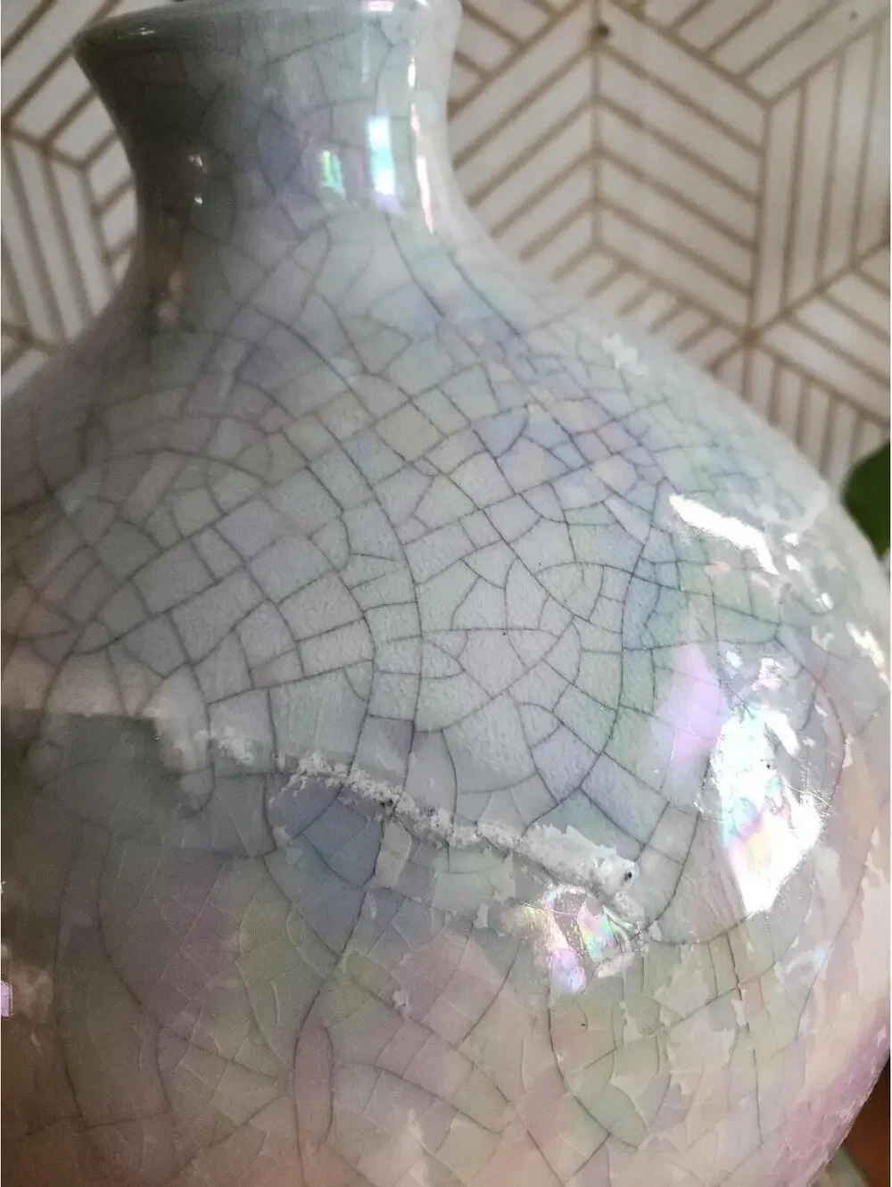 1980s Raku Glazed Ceramic Rainbow 3 way Table Lamp Made by Sunset Lamp Company